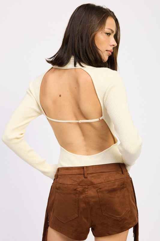 LONG SLEEVE TURTLE NECK BODYSUIT WITH OPEN BACK