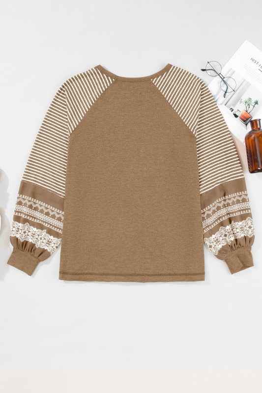 Viscose Striped Raglan Long Sleeve Loose Top