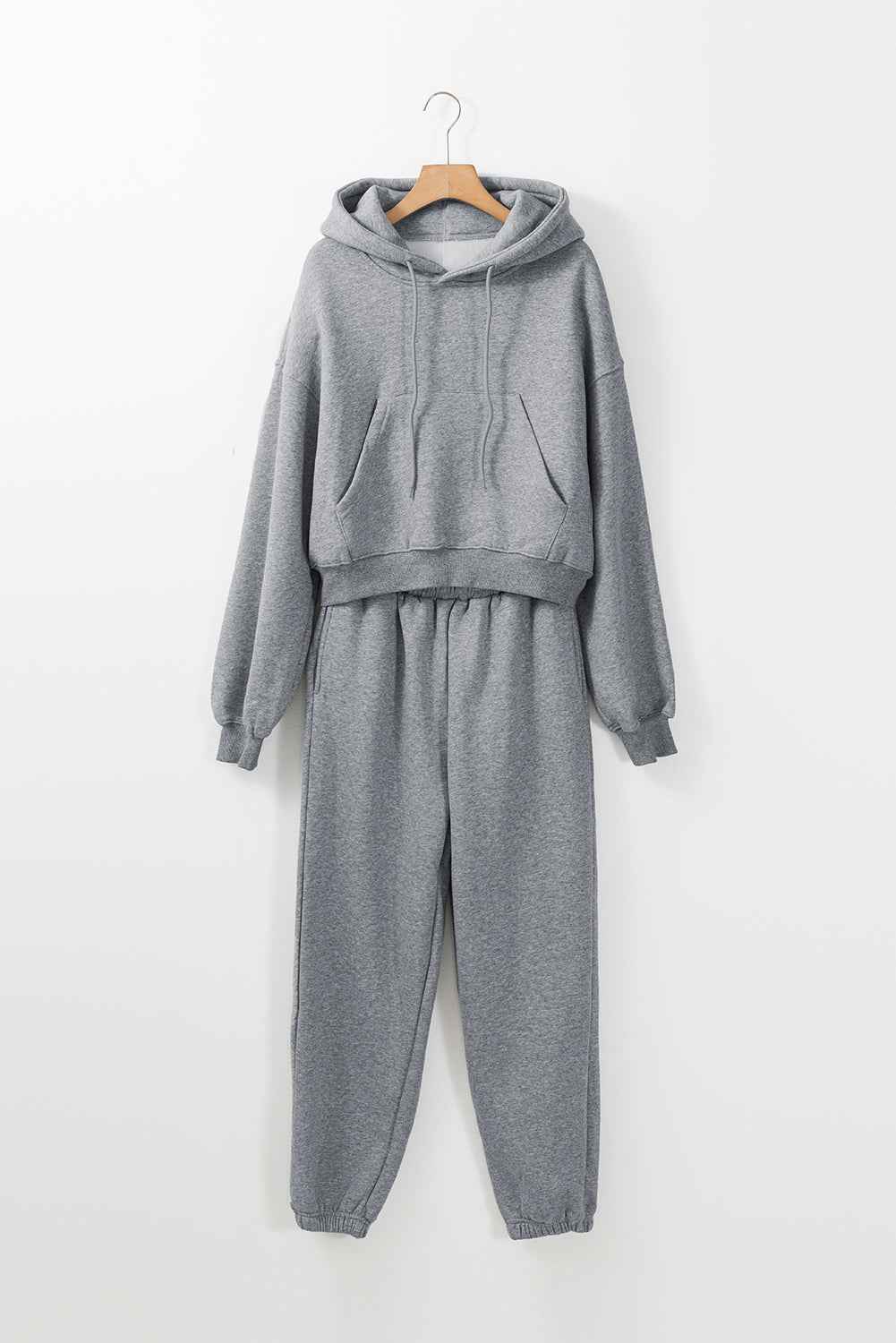 Gray Solid Drop Shoulder Hoodie and Joggers Activewear Set
