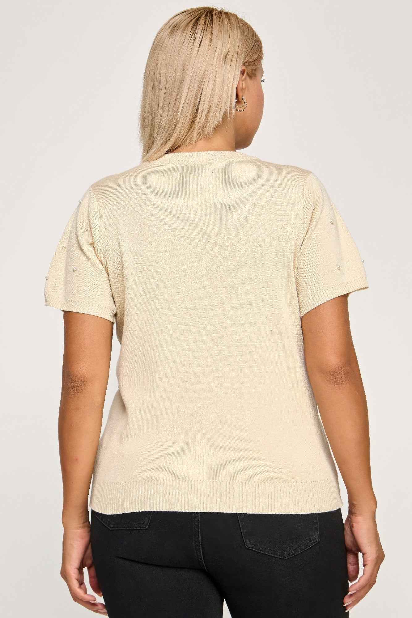 Plus Size Pearl & Rhinestone Knit Sweater Top