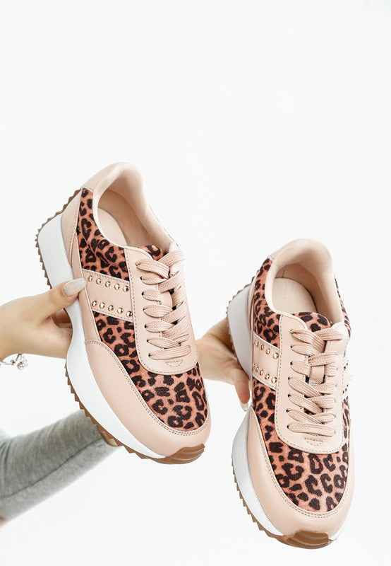 Lepark Real Leather Leopard Print Sneakers