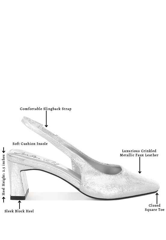 Amberin Crinkled Metallic Slingback Heels