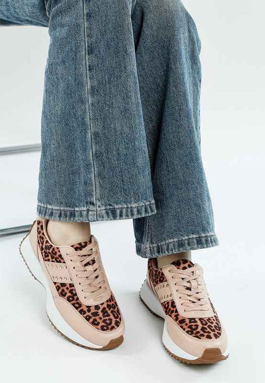 Lepark Real Leather Leopard Print Sneakers
