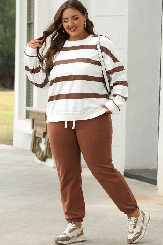 Stripe Drop Shoulder Top and Jogger Pants Set