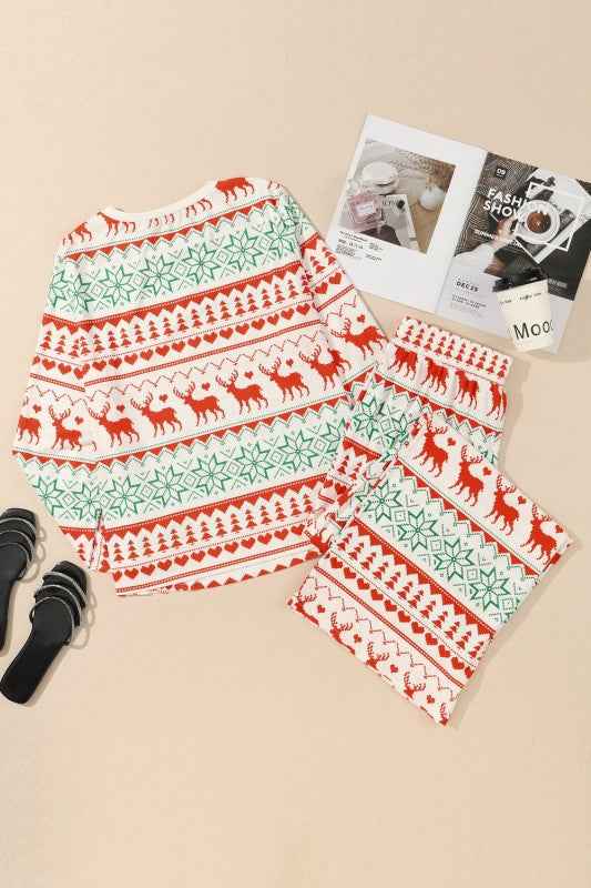 Christmas Reindeer Fair Isle Stripe Pajama Set