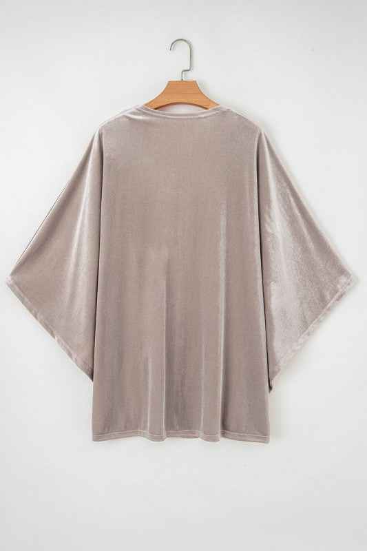 Velvet 3/4 Sleeve Open Front Kimono