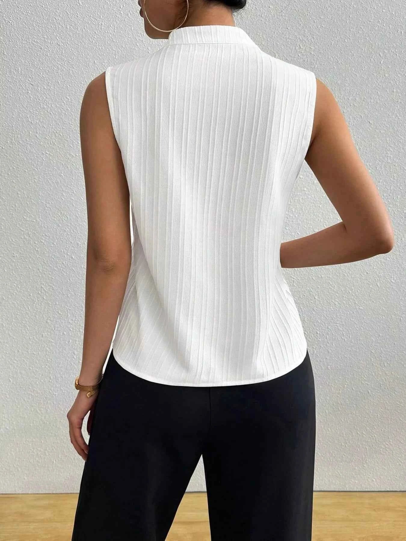Texture Notched Sleeveless Top