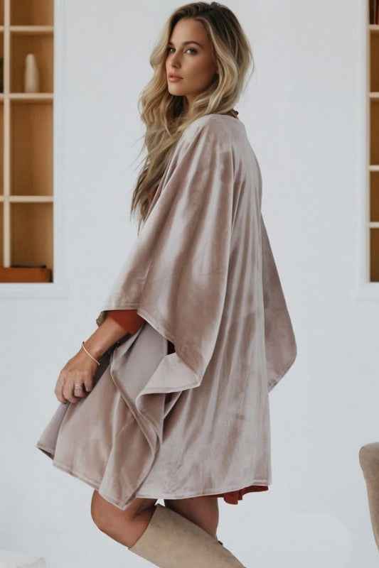 Velvet 3/4 Sleeve Open Front Kimono