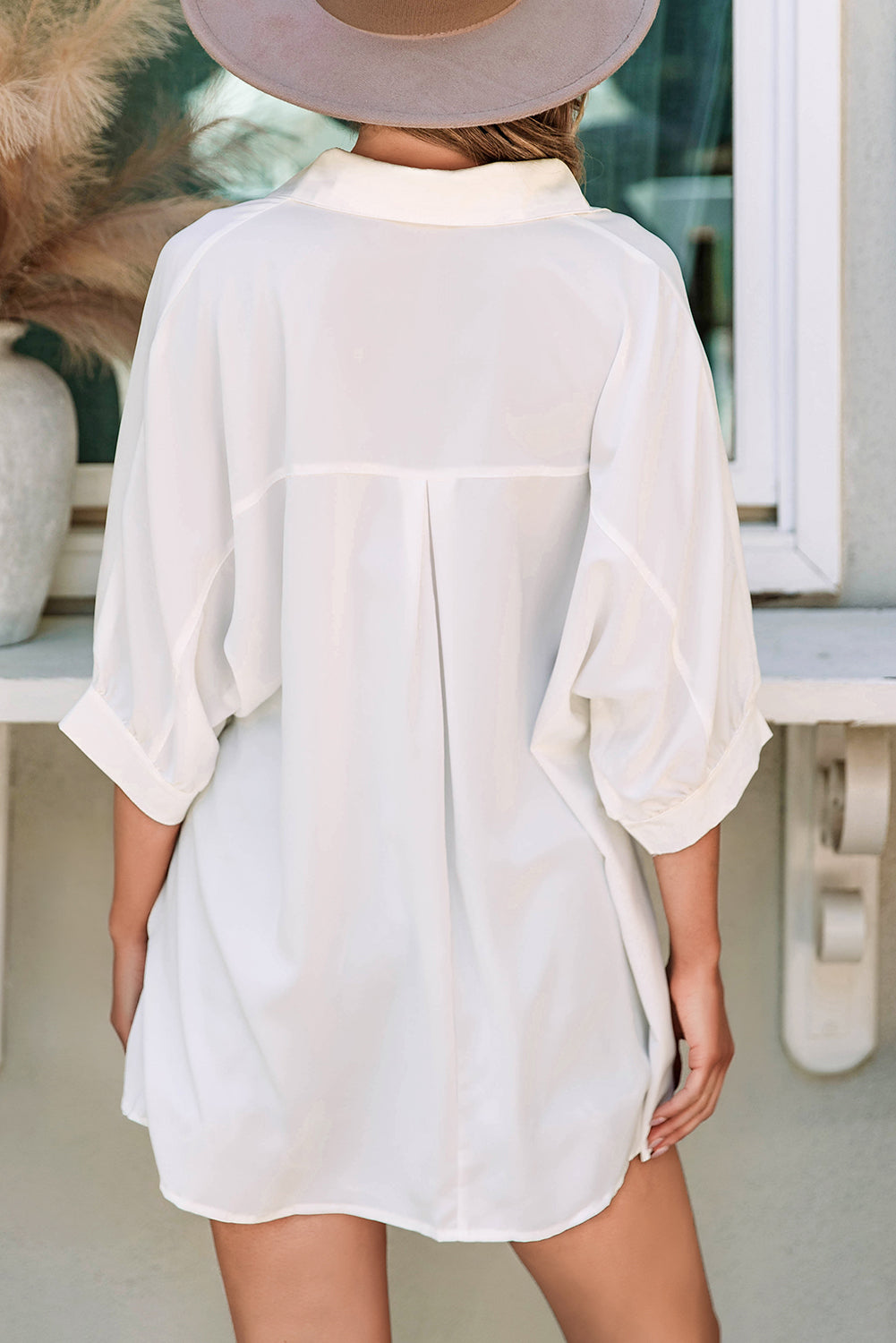 Apricot 3/4 Puff Sleeve Oversize Shirt
