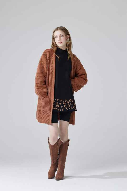 Oversized Pompom Sleeve Cardigan