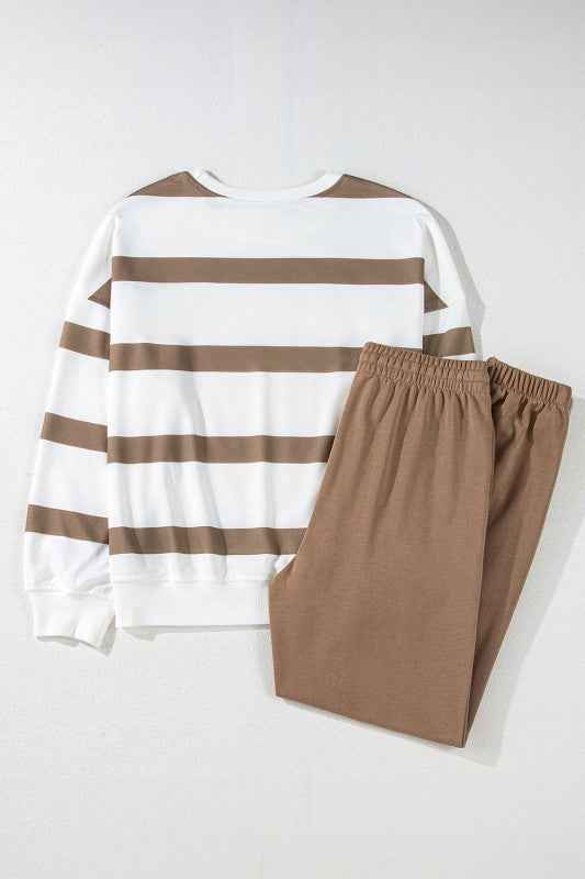 Stripe Drop Shoulder Top and Jogger Pants Set