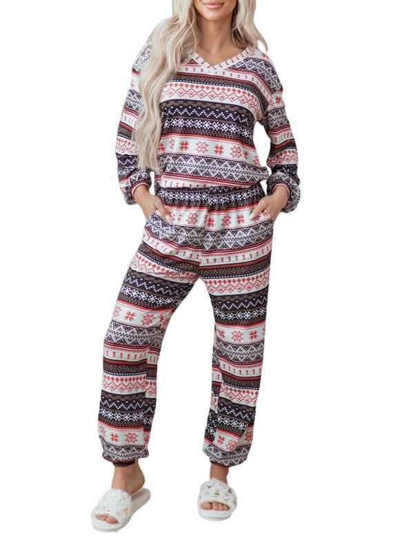 Christmas Geometric Pullover and Pants Lounge Set