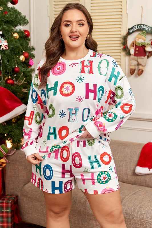 Plus Size Christmas Ho Ho Ho Top and Shorts Lounge