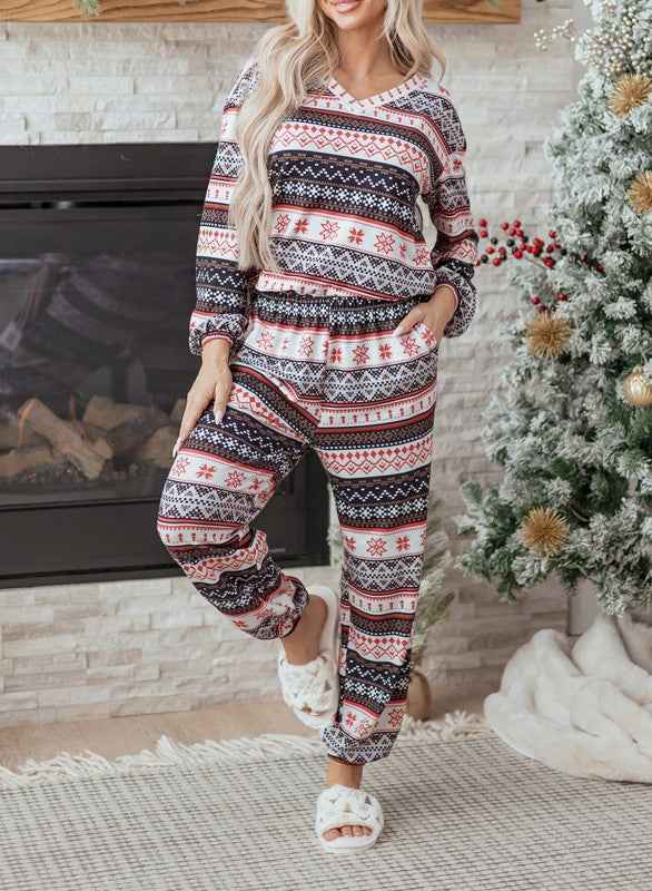 Christmas Geometric Pullover and Pants Lounge Set