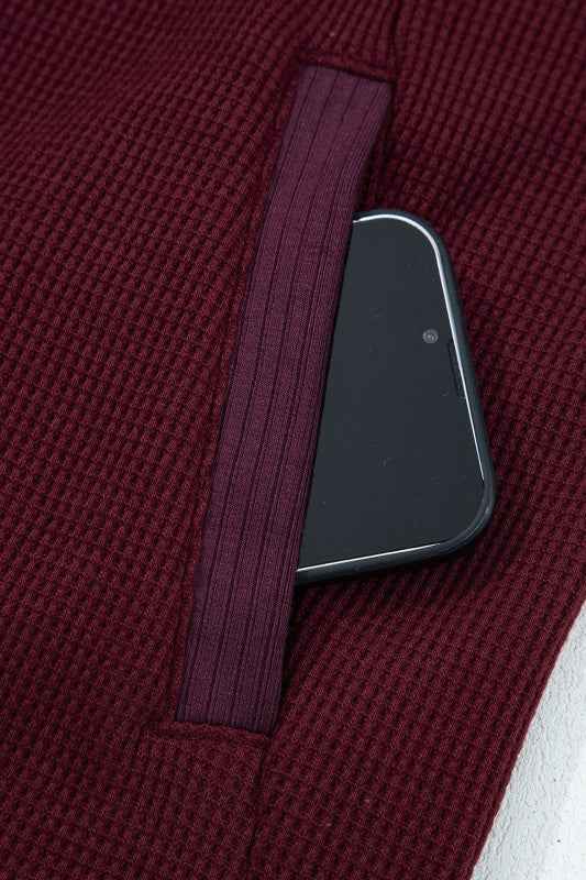 Waffle Zip Up Snap Button Hooded Jacket