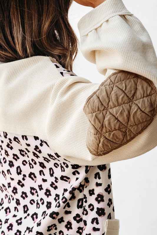 Leopard Waffle Quilted Patchwork Buttoned Jacket