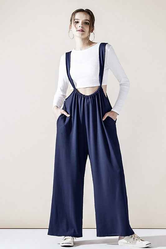 Adjustable Strap Wide leg Suspender Pants