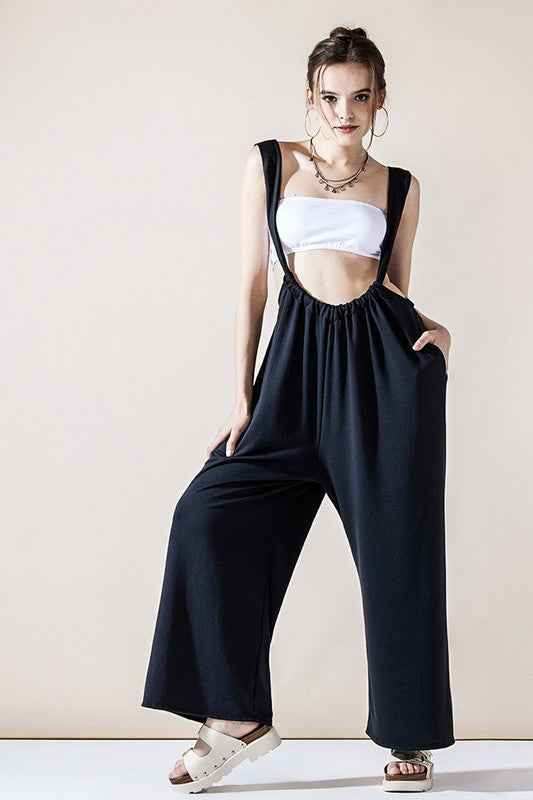 Adjustable Strap Wide leg Suspender Pants