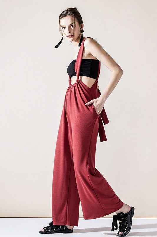 Adjustable Strap Wide leg Suspender Pants