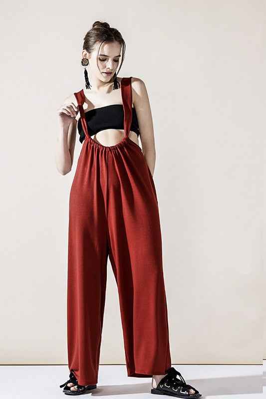 Adjustable Strap Wide leg Suspender Pants