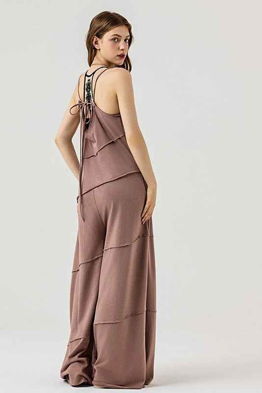 Plus Keyhole back Wide Leg Raw Edge Jumpsuit