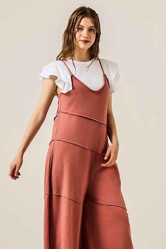 Plus Keyhole back Wide Leg Raw Edge Jumpsuit