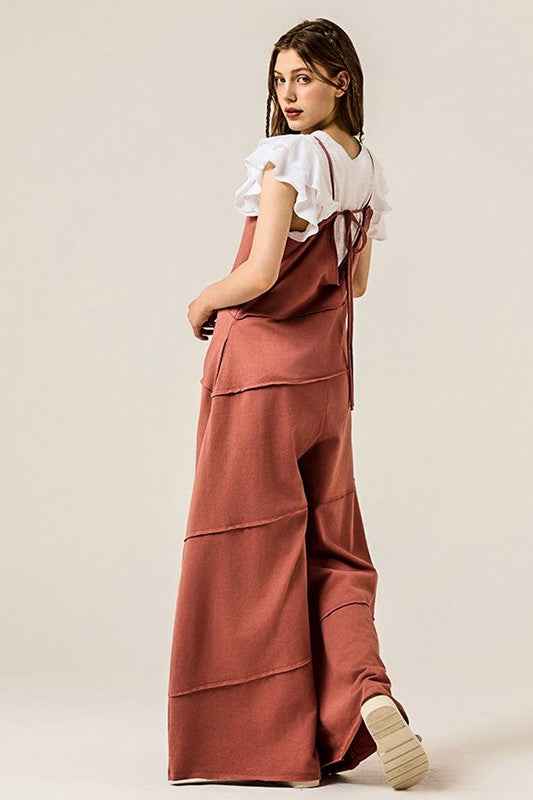 Plus Keyhole back Wide Leg Raw Edge Jumpsuit