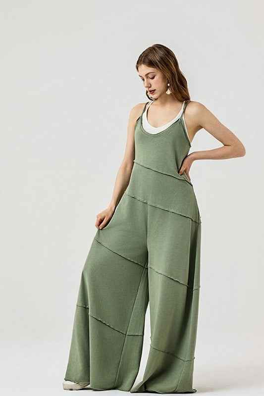Plus Keyhole back Wide Leg Raw Edge Jumpsuit
