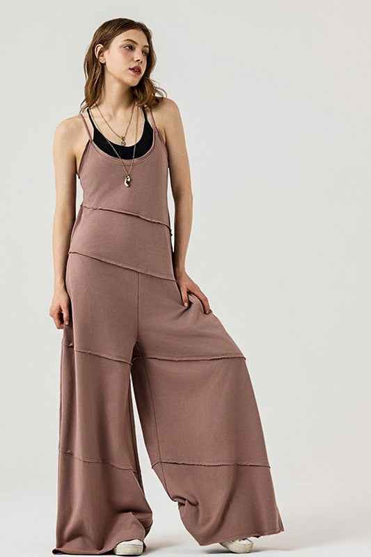 Plus Keyhole back Wide Leg Raw Edge Jumpsuit