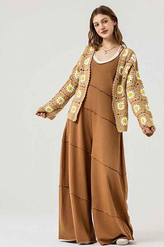 Plus Keyhole back Wide Leg Raw Edge Jumpsuit