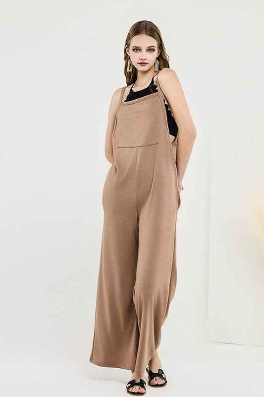 Plus Boho Terry Wide Leg Jumpsuits with Pocket