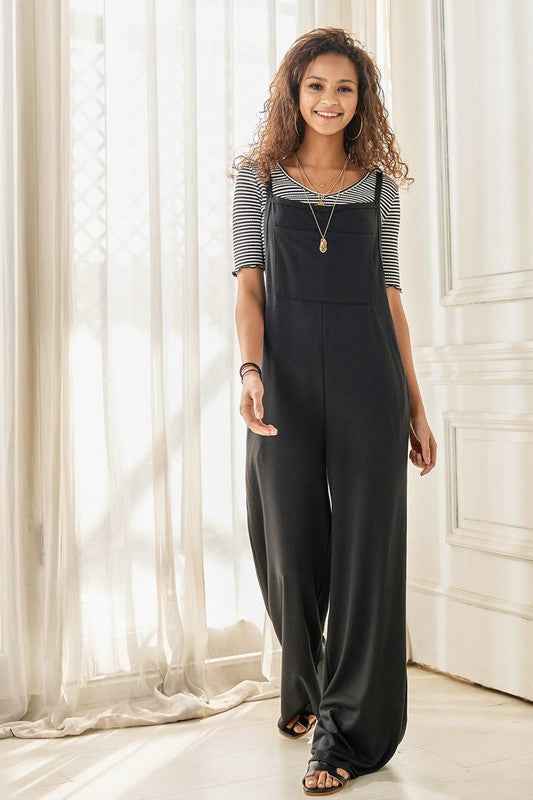 Plus Boho Terry Wide Leg Jumpsuits with Pocket