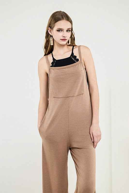 Plus Boho Terry Wide Leg Jumpsuits with Pocket