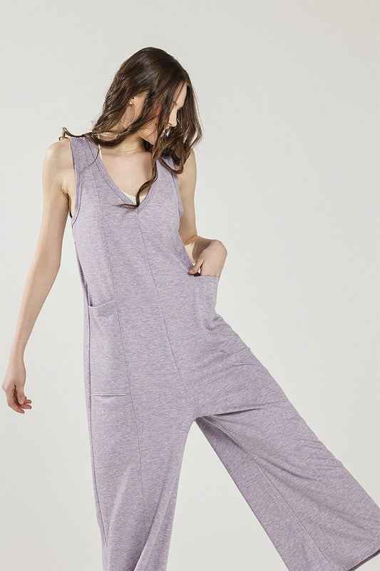 Oversized Patched Pocket V-Neck Jumpsuit