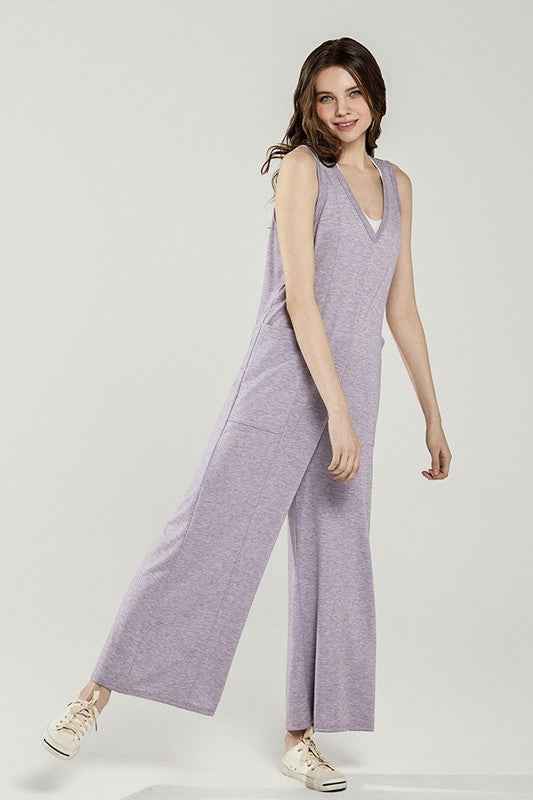 Oversized Patched Pocket V-Neck Jumpsuit