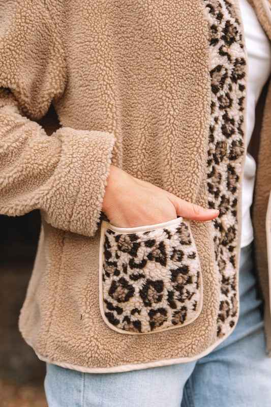 Leopard Plush Pocketed Jacket