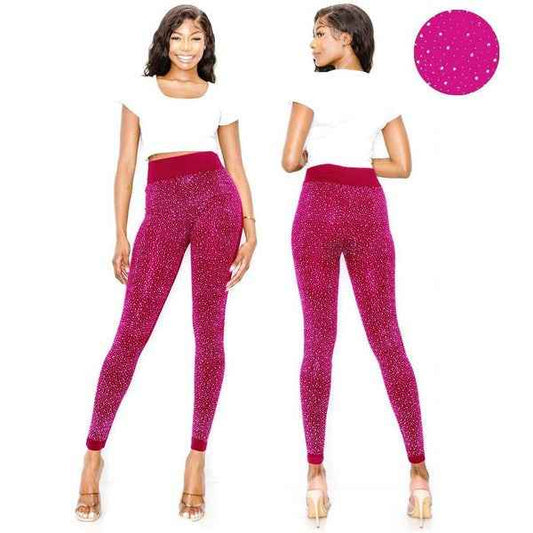 Dazzling Big Chip Rhinestone Leggings Fuchsia