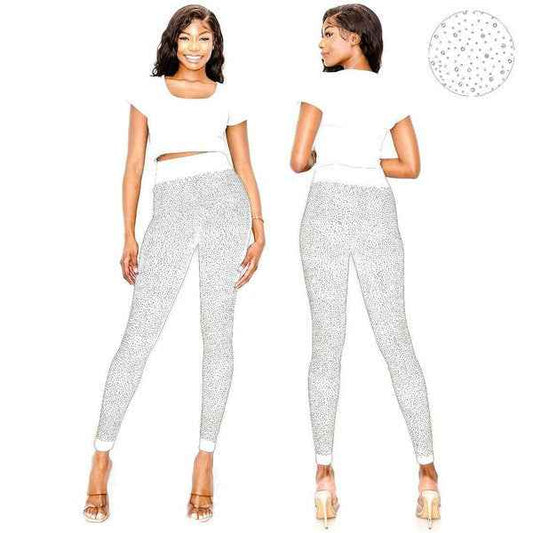 Dazzling Big Chip Rhinestone Leggings White