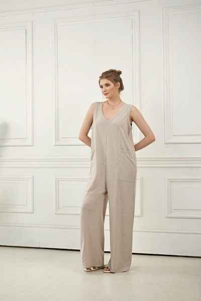 Plus Oversized Patched Pocket V-Neck Jumpsuit