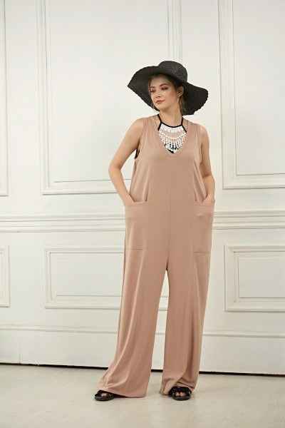Plus Oversized Patched Pocket V-Neck Jumpsuit
