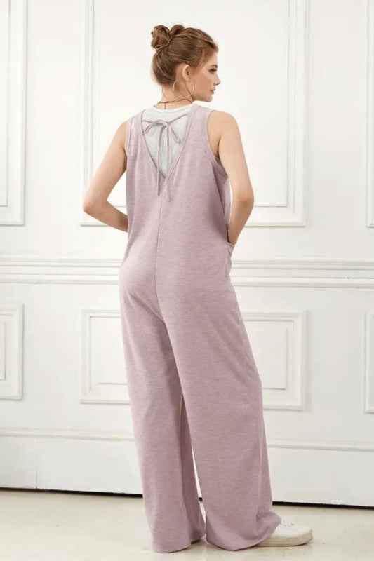 Plus Oversized Patched Pocket V-Neck Jumpsuit