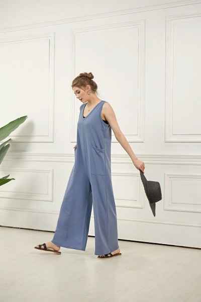Plus Oversized Patched Pocket V-Neck Jumpsuit