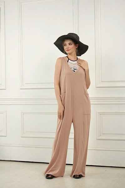 Plus Oversized Patched Pocket V-Neck Jumpsuit