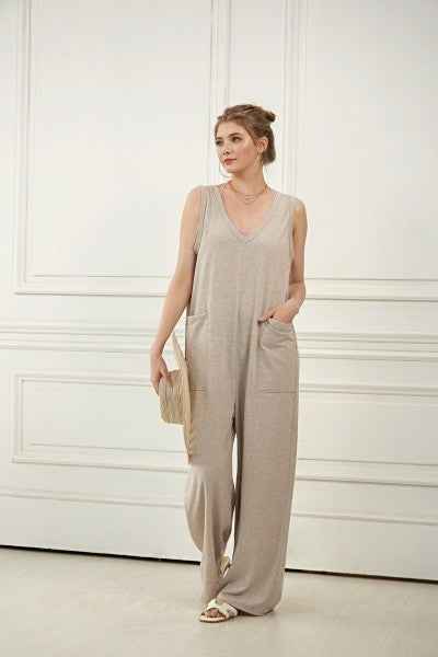 Plus Oversized Patched Pocket V-Neck Jumpsuit