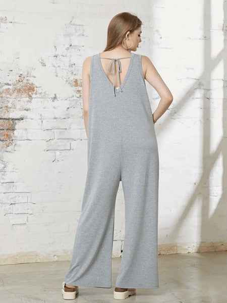 Plus Oversized Patched Pocket V-Neck Jumpsuit