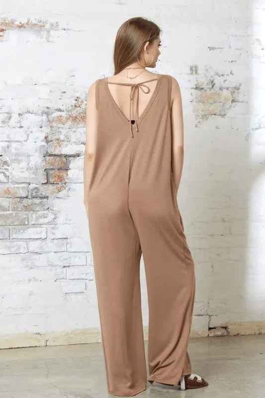 Plus Oversized Patched Pocket V-Neck Jumpsuit