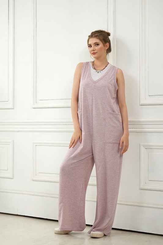 Plus Oversized Patched Pocket V-Neck Jumpsuit