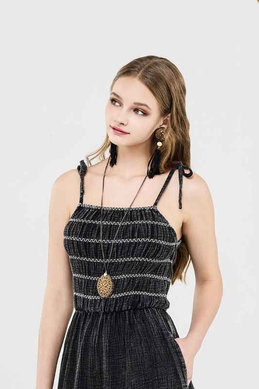 Smocked Top Wide Leg Gauze Jumpsuits