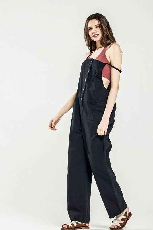 Plus Button Down Sleeveless Overall Jumpsuit