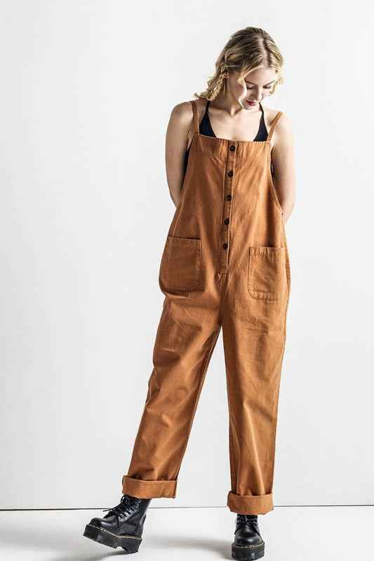 Plus Button Down Sleeveless Overall Jumpsuit